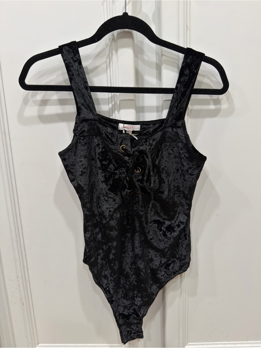 Luxxel Black Velvet Lace-Up Bodysuit